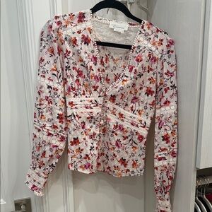 Anthropologie Floral Button-Down Blouse - Pink and Red